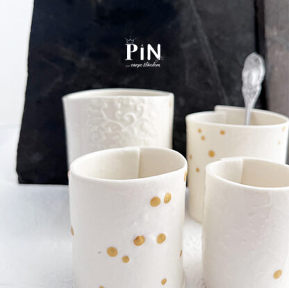 goldener punkt set 7 porzellan becher mit vase coni-pin